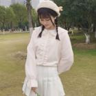 Peter Pan Collar Bell-sleeve Plain Lace Blouse