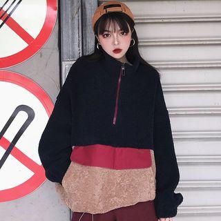 Zip Placket Fleece Panel Overhead Jacket As Shown In Figure - One Size
