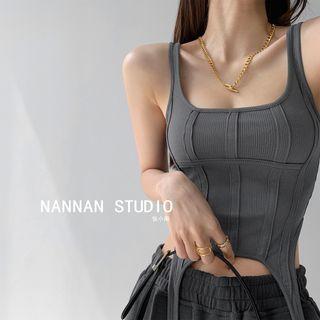 Fish-bone Tie-accent Crop Tank Top