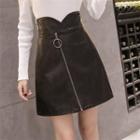High-waist Faux Leather Mini A-line Skirt