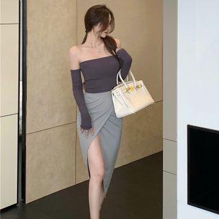 Tube Top / Arm Sleeves / Slit-hem Midi Pencil Skirt / Set