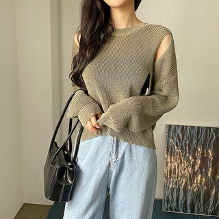 Slit-detail Ribbed Knit Crop Top