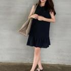 Tie-front Sleeveless Dress Black - One Size