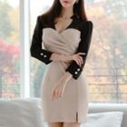 Two-tone V-neck Sheath Dress