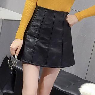 Plain Faux Leather A-line Skirt