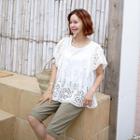 Ruffle-sleeve Eyelet Lace Blouse