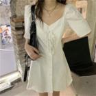 Short-sleeve Ribbon-front A-line Dress White - One Size