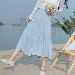 Asymmetrical Midi A-line Skirt Blue - One Size