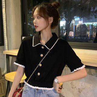 Short-sleeve Button T-shirt Black - One Size