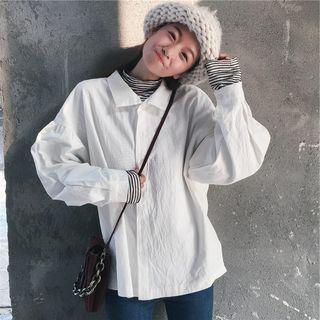 Plain Loose-fit Puff-sleeve Shirt