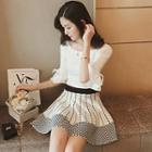Set: Elbow-sleeve Knit Top + Striped A-line Skirt