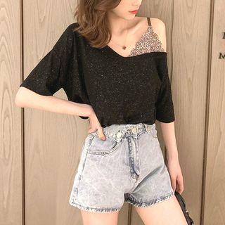 Mock Two-pieces Glitter Top