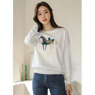 Beaded Letter Printed Knit Top