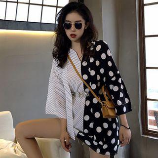 Dotted Panel 3/4-sleeve Blouse
