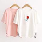 Short-sleeve Embroidery Buttoned T-shirt