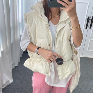 High-neck Banded-waist Padded Vest