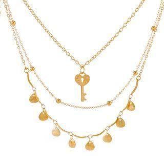 Set Of 3: Key Pendant Layered Necklace 01 - 3442 - Gold - One Size