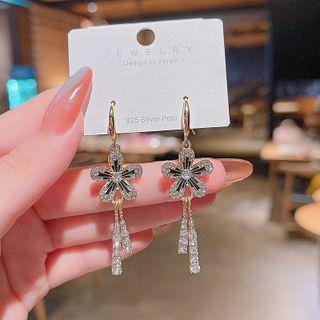 Flower Rhinestone Fringed Earring 1 Pair - E4056 - Gold - One Size