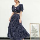 Flower Print Maxi A-line Skirt Purple Floral - Black - One Size