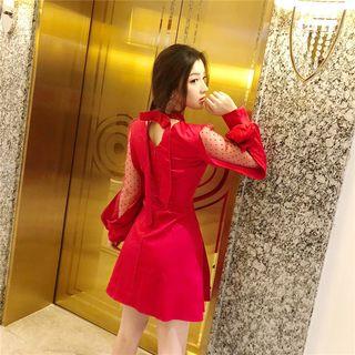 Mesh Sleeve A-line Cocktail Dress