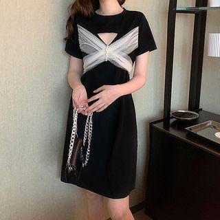 Short-sleeve Mesh Panel Cutout T-shirt Dress