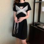 Short-sleeve Mesh Panel Cutout T-shirt Dress