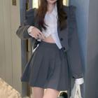 Wood Ear Trim Blazer / Long-sleeve Shirt / Accordion Pleat Mini Skirt