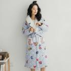 Long-sleeve Fruit Printed Coral Fleece Padded Robe