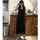 Wide Shoulder Strap Spaghetti-strap Dress Black - One Size