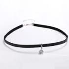 925 Sterling Silver Rhinestone Pendant Leather Choker 925 Sterling Silver - 1 Piece - Black Rope - One Size