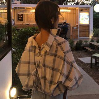 Long-sleeve Plaid Lace-up Shirt