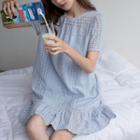 Short-sleeve Perforated Ruffle-hem Dress