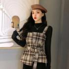 Long-sleeve T-shirt / Plaid Belted Camisole Top