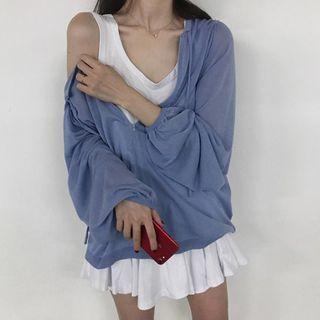 Set: Hooded Zip-up Jacket + Mini A-line Tank Dress
