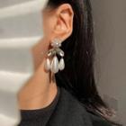 Faux Pearl Rhinestone Fringed Earring 1 Pair - S925 Silver Needle - One Size