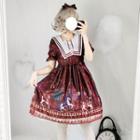 Short-sleeve Printed A-line Dress / Hair Piece / Set