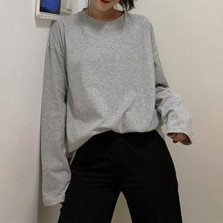 Round-neck Plain Long-sleeve Oversize Top