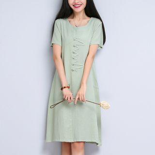 Short-sleeve Applique A-line Dress