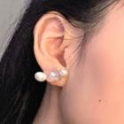 Faux Pearl Acrylic Earring 1 Pair - 925 Silver Needle - White & Dark Pink - One Size