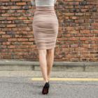 Shirred-side Mesh-overlay Skirt