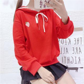 Sailor Collar Strawberry Embroidered Pullover