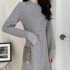 Drawstring Long-sleeve A-line Knit Dress