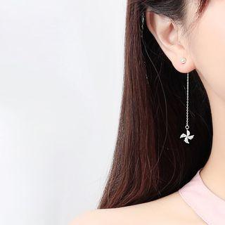 925 Sterling Silver Windmill Dangle Earring 1 Pair - Silver - One Size