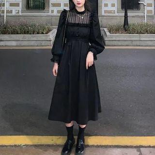 Lantern-sleeve Lace Long-sleeve Dress
