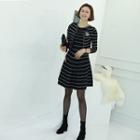 Dotted Knit Cardigan + Sleeveless Dress Set Black - One Size