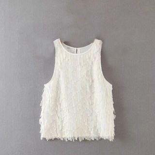 Sleeveless Fringed Round Neck Top