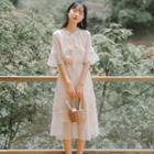 Elbow-sleeve Tie-neck Lace Dress