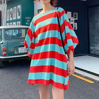 Striped Balloon-sleeve T-shirt