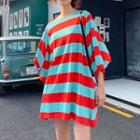 Striped Balloon-sleeve T-shirt