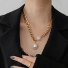 Faux Pearl Pendant Chunky Chain Necklace Necklace - Faux Pearl - Chunky - Gold - One Size
